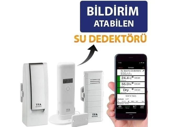 TFA WH305-B Su Basma Dedektörlü Akıllı Sıcaklık ve Nem Takip Seti