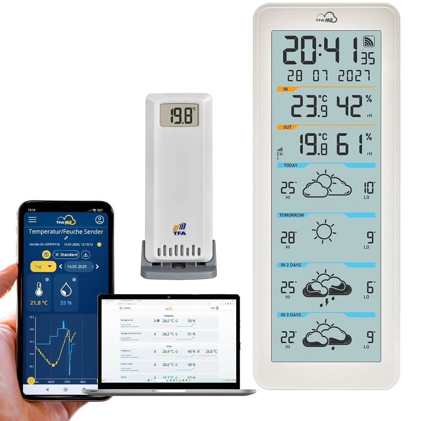 TFA Dostmann 35.8108.02 Profesyonel Wi-Fi Hava Durumu İstasyonu; 4 Günlük wetter.com Tahmini, Farklı Ekran Renkleri